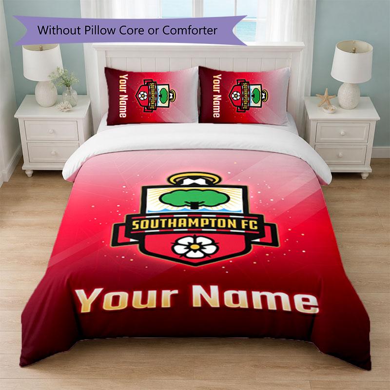 Southampton FC Custom Name Text Bedding Set 1 Duvet Cover+2 Pillowcases Soccer Logo Personalized Gift For Special Occasion Bedroom Decor