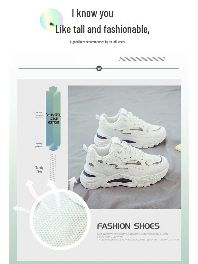 Women's Summer Mesh Sneakers: Breathable, Korean Style, Thick-Soled White Casual Dad Shoes