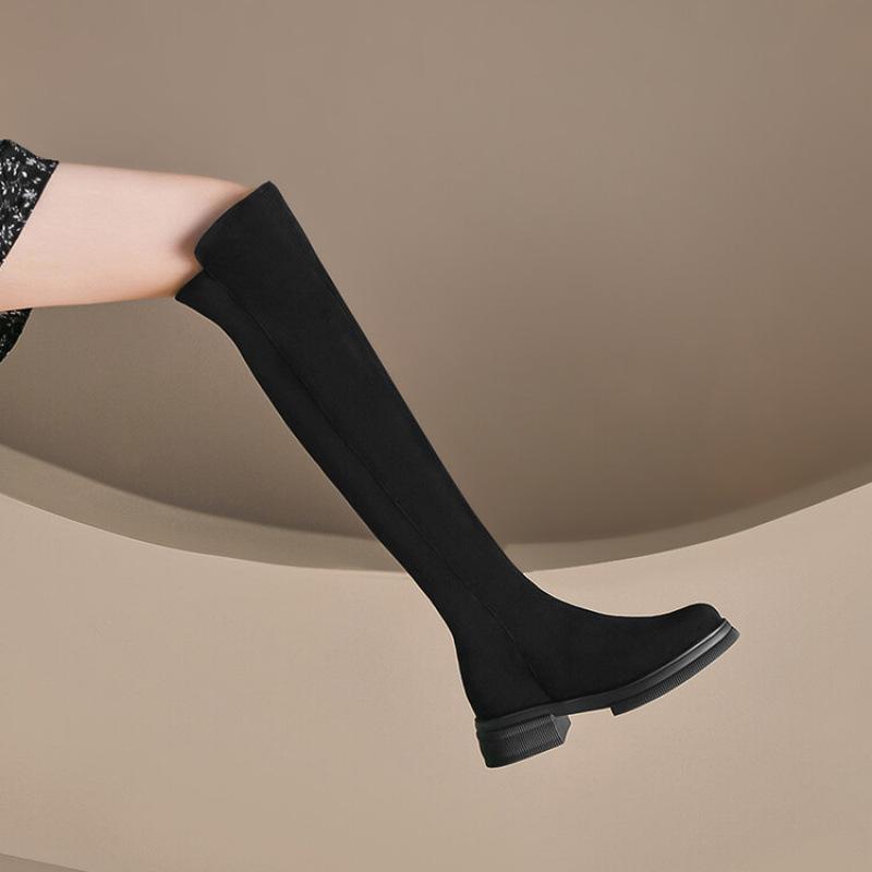 New Women's Suede Over-knee Boots Thick-soled Non-slip Large-size Sleeve Women's Boots Autumn and Winter European and American Rubber-soled Wom