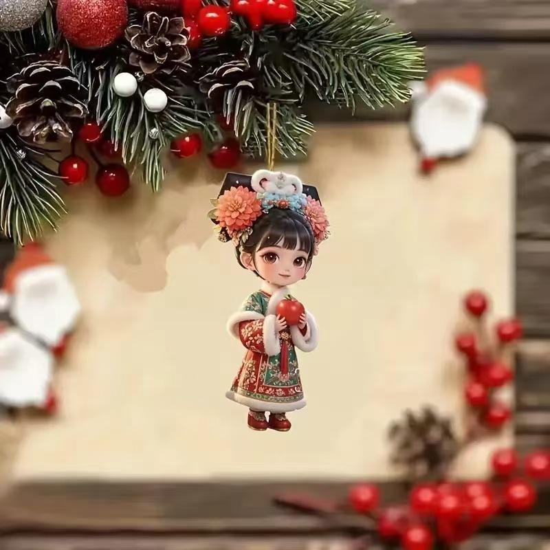 2D Plochá vánoční ozdoba na stromek, Dekorace ve stylu čínské opery, Dekorace zpětného zrcátka auta, Taška