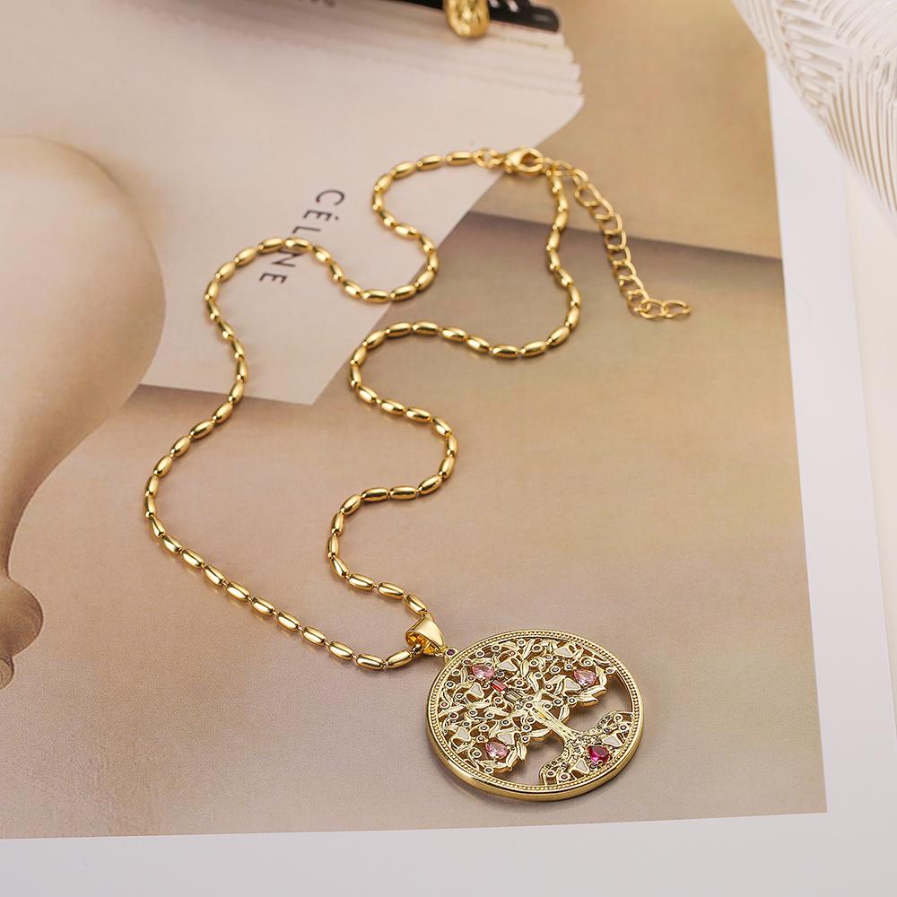 NEWBUY Trendy Zlatá Barva Dutý Design Strom Života Přívěsek Řetízek z Nerezové Oceli Náhrdelník Šperky s AAA Kubickým Zirkonem Pro Ženy Bijoux