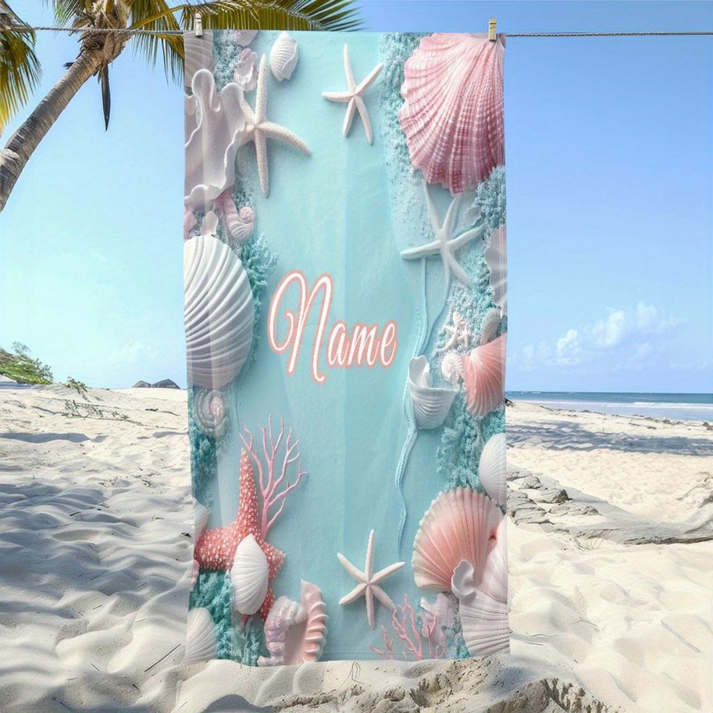Custom Beach Towel Personalized Name Seashell Starfish Microfiber Bath Towels Soft Quick Dry Swimming Pool Lounger All Season