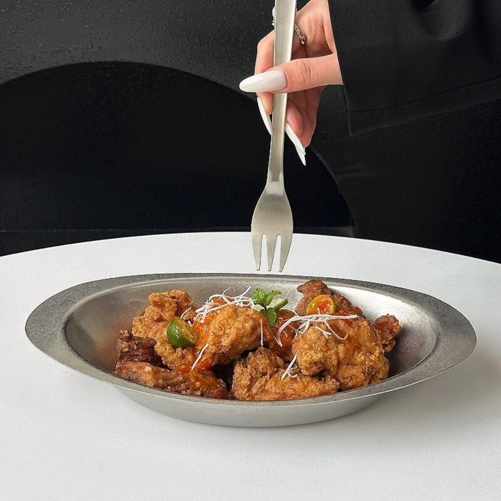 Shallow Western Food Tray Oval Dessert Plate Western-style Metal Dinner Plate Restaurant Bone Dish