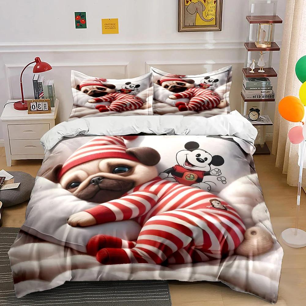 Cute Pug Print Bedding Set Sports Enthusiast 1 Duvet Cover 1/2 Pillowcases Adult and Children Bedding Set Luxury Gift