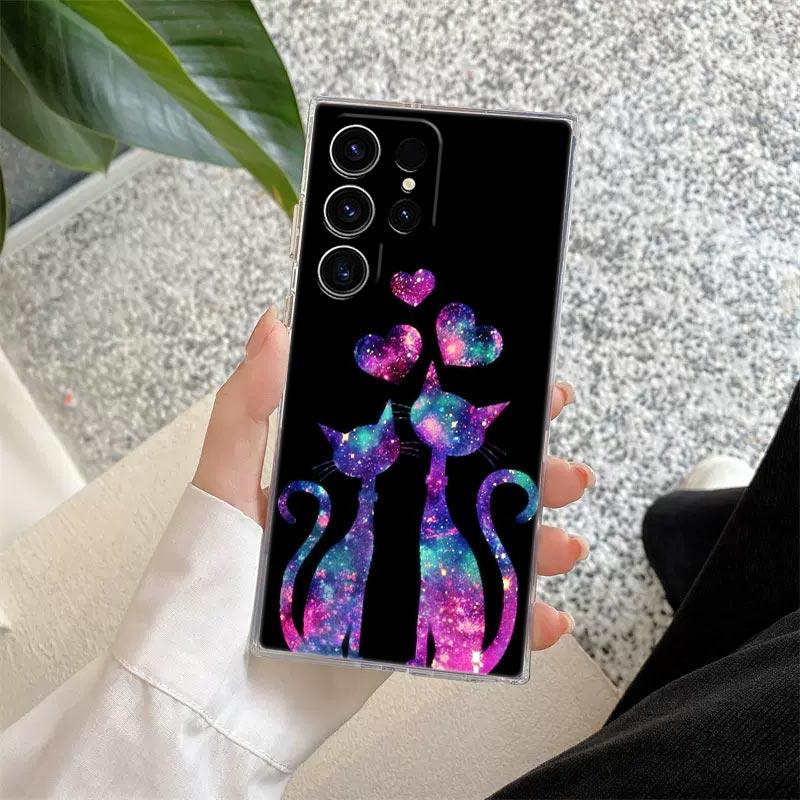 Funny Cartoon Cat Phone Case S25Ultra For Samsung Galaxy S25 S24 S23 S21 Ultra S20 FE S22 Plus A35 A55 S24FE 5G Case Clear Cover