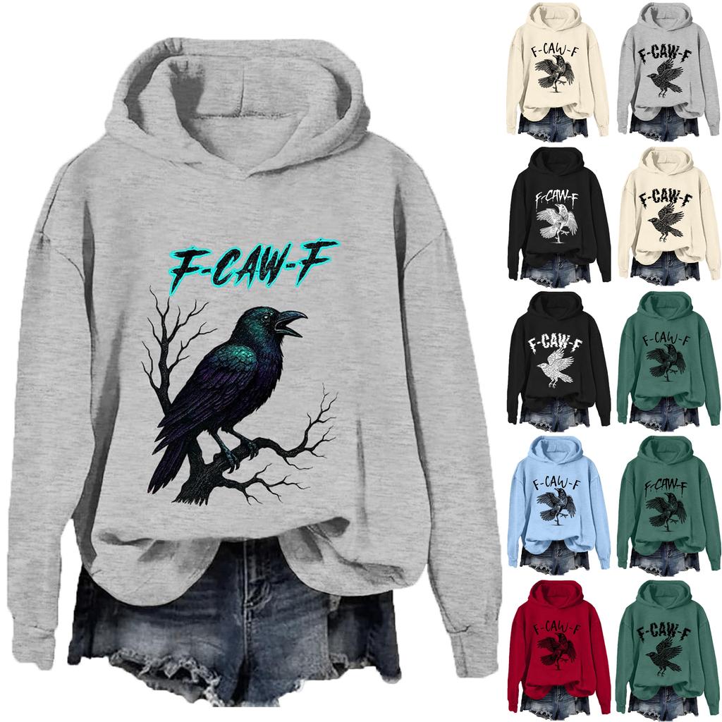 Ladies Fashion Casual Long Sleeve Printed Round Neck Hoodie Pullover Top