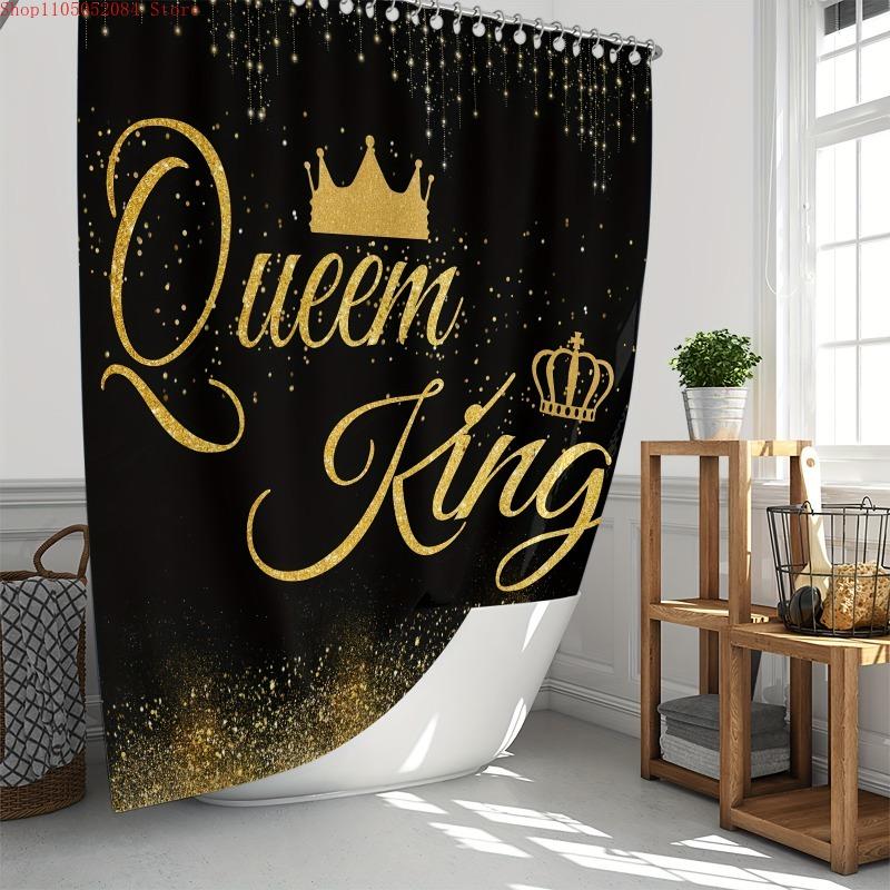 

1Pc Black Golden Sequin Polyester Insulation Home Decor - With Hooks Waterproof Mildew Proof Easy Install Washable W60H190(CM)-1 Pcs