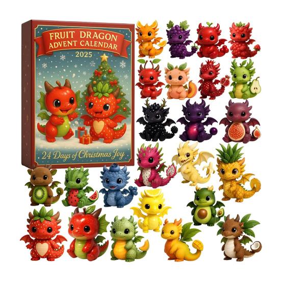 Christmas Fruit Dragon Advent Calendar 24 Days Dragon Collectible Ornament Xmas Countdown Calendar Box Holiday Party Gift