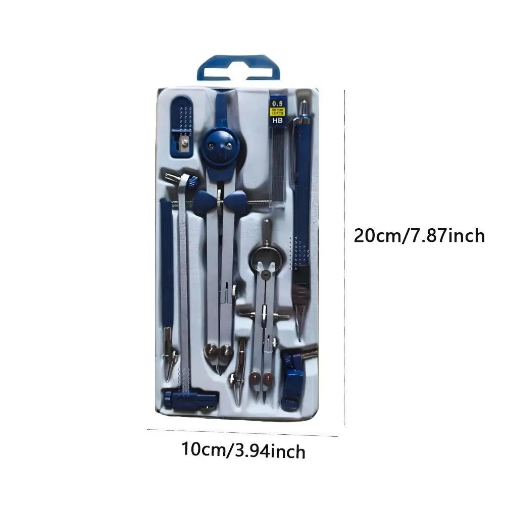 7 pezzi/Confezione Copertura Trasparente Kit Compasso da Disegno Righello Misuratore Matita Meccanica Set Strumenti per Disegno Acciaio Inossidabile Plastica
