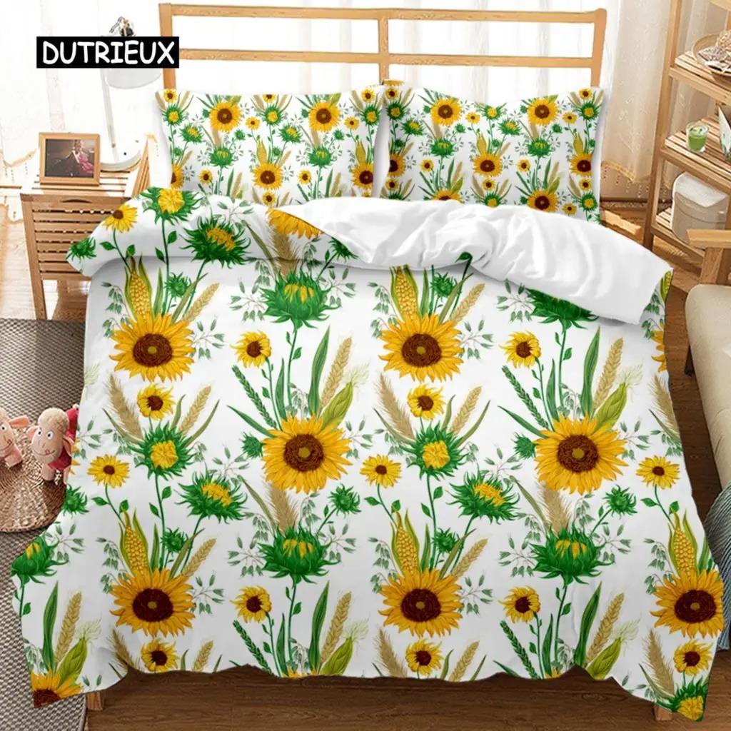 Sunflower Duvet Cover Set Girly Yellow Floral Print Twin Comforter Cover Women Blossom Flowers