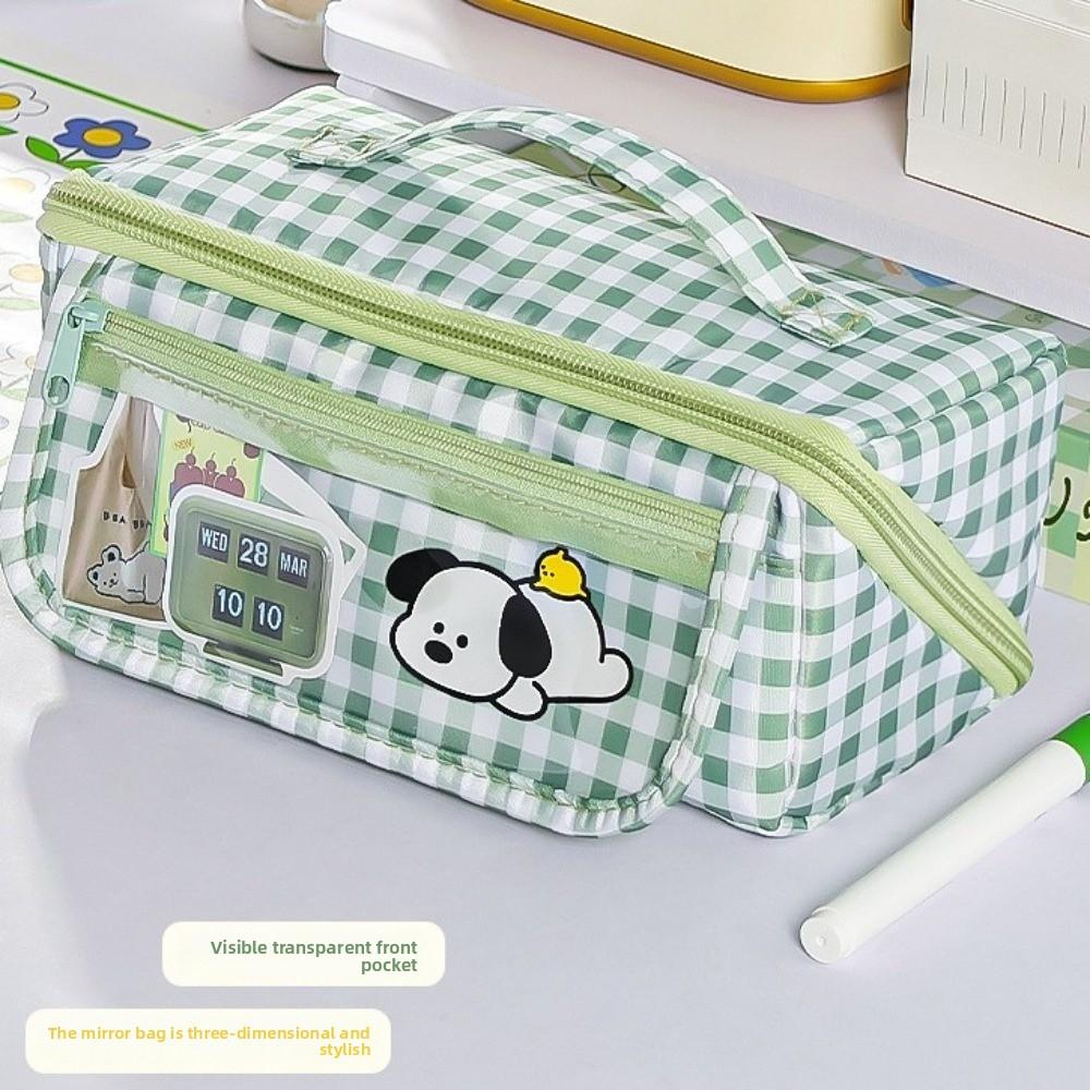 Puppy Grid Stationery Bag Korean Style Dopamine Pencil Pouch Kawaii Prism Pencil Case Unisex