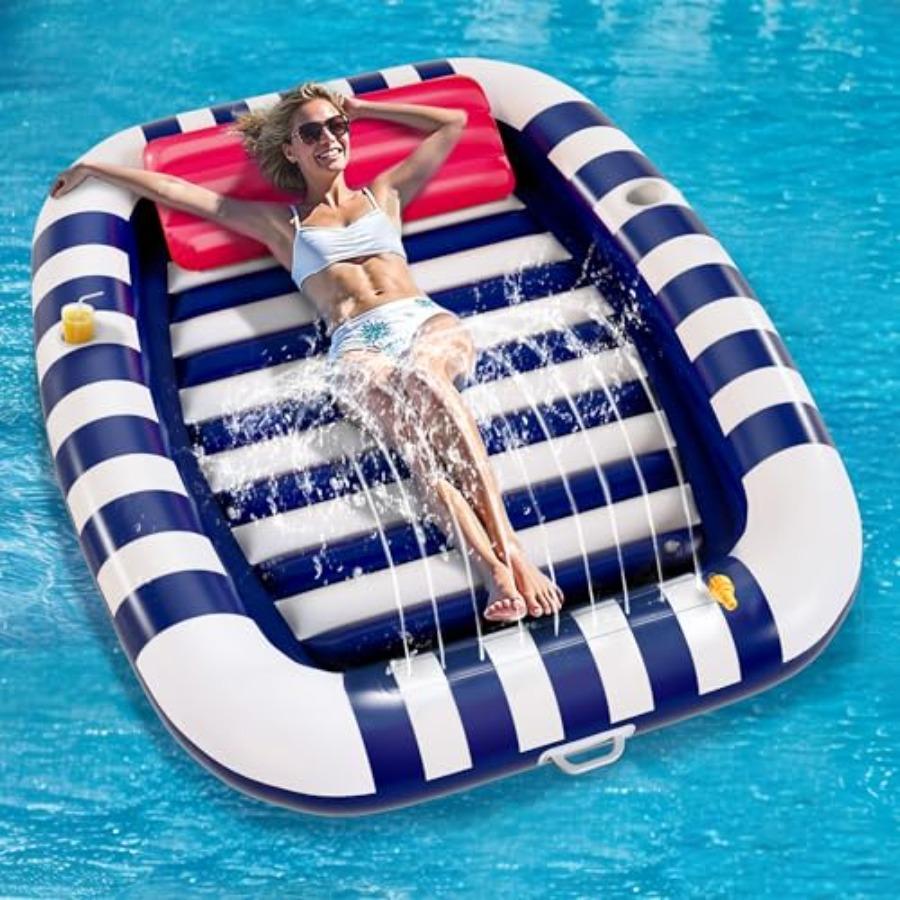 

Pool Wave Inflatable Pool Lounger Floats 80 x 66 Large Tanning Bed for Adult Outdoor Sun Bathing Floating Blow up Raft W/Pill синій