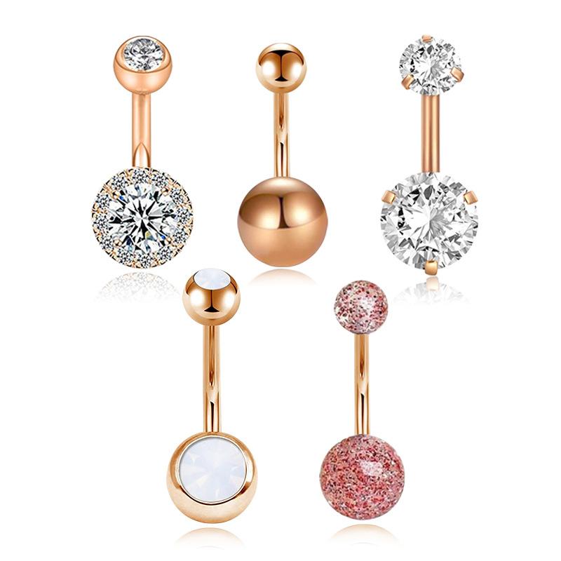 New Round Belly Button Creative Protein Vermiculite Crystal Diamond Rose Gold Umbilical Nail Puncture Jewelry