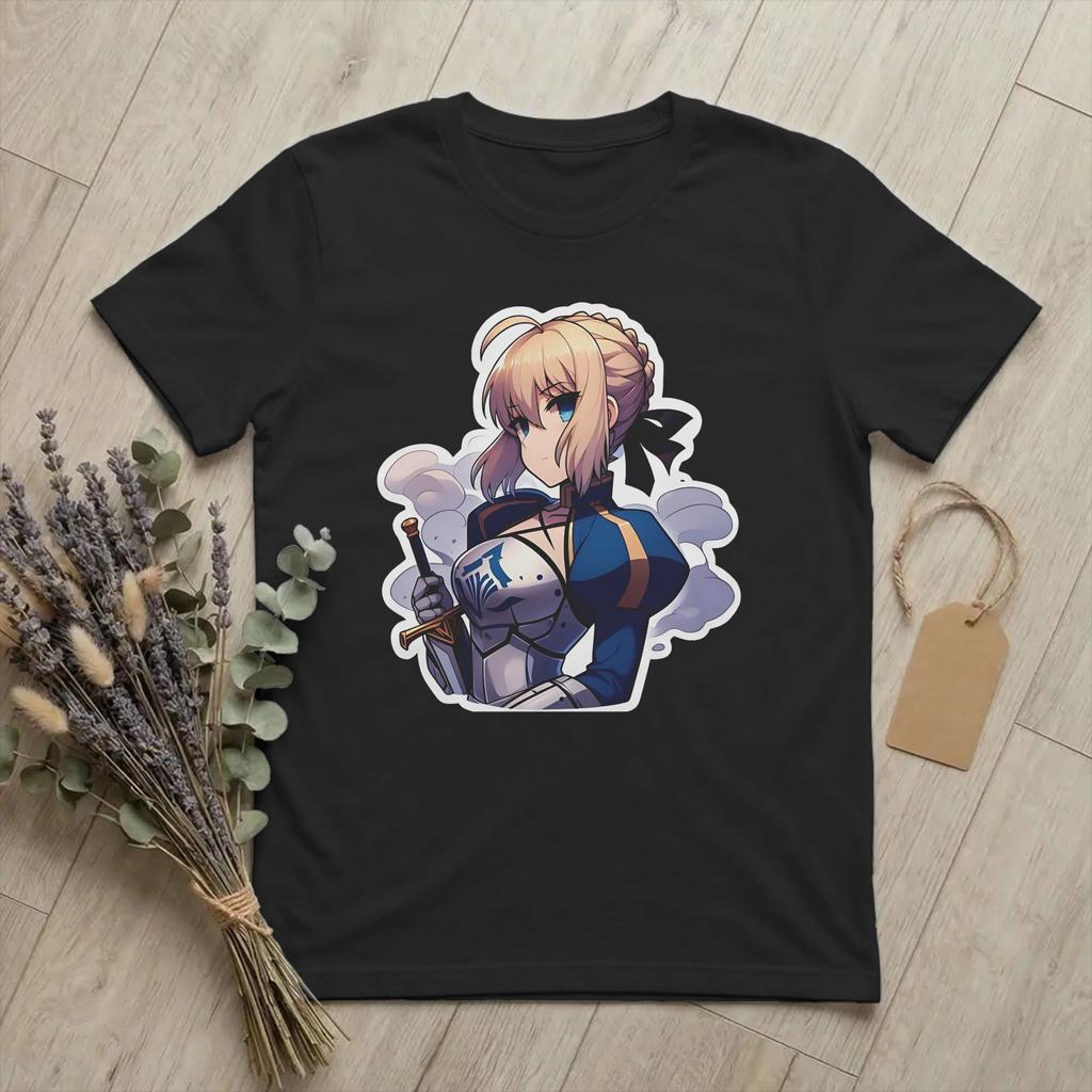 Ullzang Fate Stay Night Chibi Saber Fate Stay Night TShirt Unisex Crewneck Short Sleeve Clothes 100Cotton Summer TopsTops