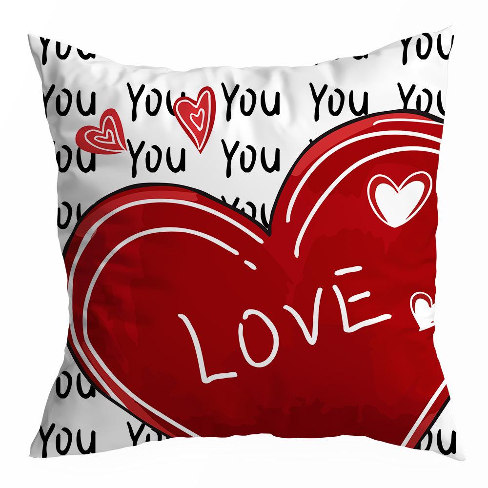 Valentine's Day Pillowcase, Peach Skin Velvet Heart Print Home Fabric Sofa Pillow, Car Waist and Back Cushion Cover