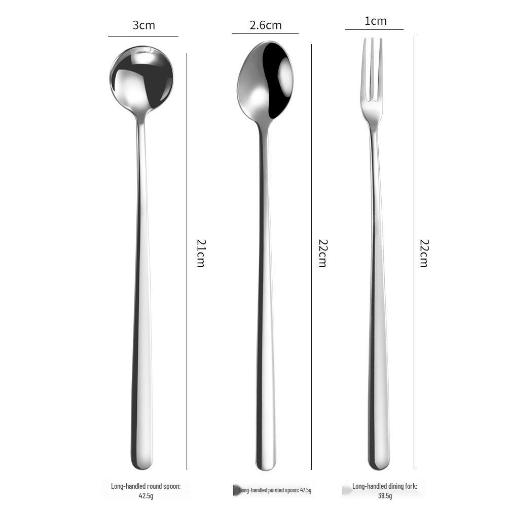 Thickened 304 Steel Long Handle Coffee Stirring & Dessert Spoon/Fork Set