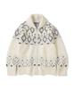 Knitted Bulky Wool Diamond Zip-Up Ivory