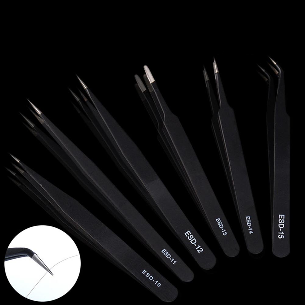 Safe Stainless Steel Anti-static ESD Tweezers Industrial Precision Pointed Elbow Curved Straight Tweezers