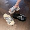 Fashion Waterproof Table Slippers Summer New Round Head Open Toe Cross with Crystal Buckle Anti-slip Wear-resistant Sandals