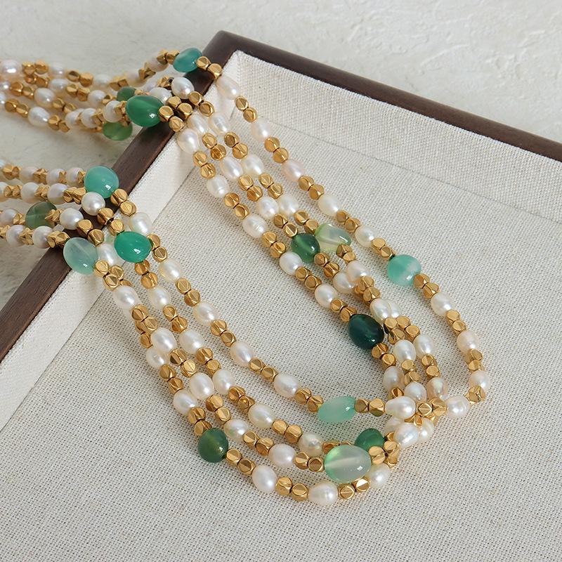 Natural Pearl & Steel Bead Patchwork Necklace with Stone Fairy Charm - Versatile Clavicle Chain Jewelry for Women