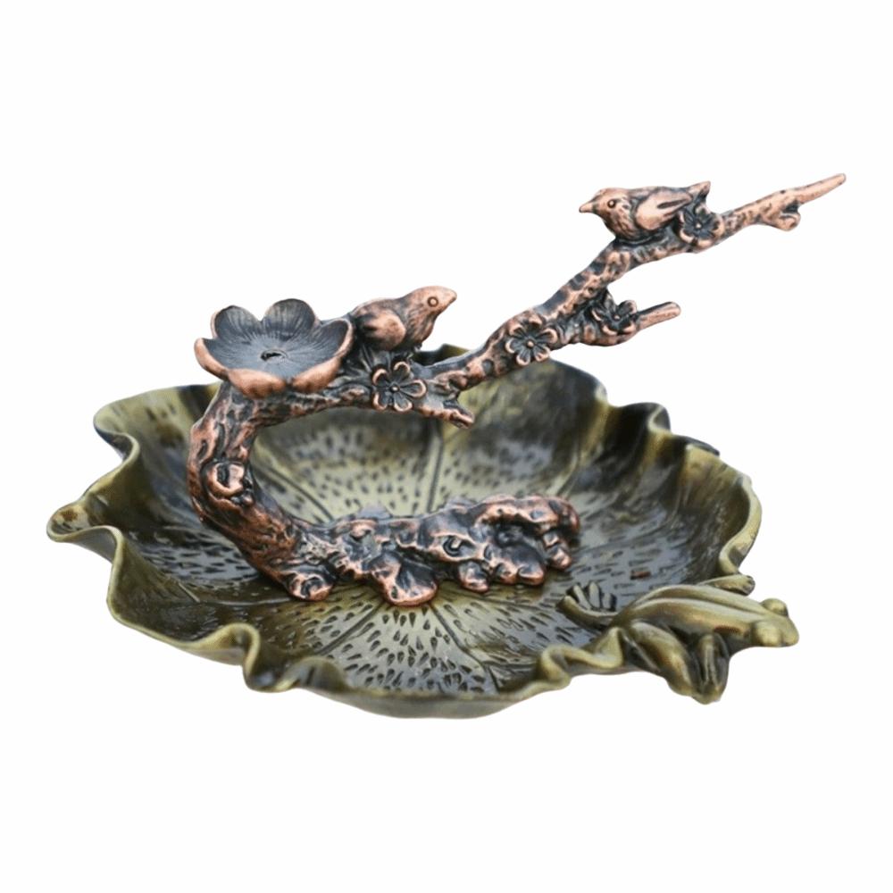 Lotus Leaf Copper Incense Holder Frog Shaped Fragrance Holder Backflow Incense Burner  Tea Ceremony зелёный