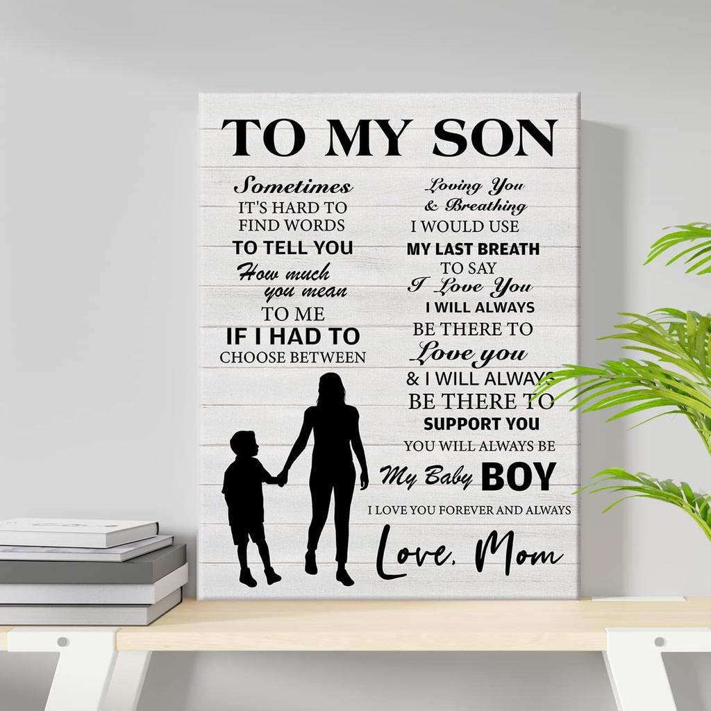 Rustic to My Son I Love You Forever and Always Quote Canvas Wall Art pirational Son Gift From Mom Poster Picture Artwork 11.5"x15" Painting for Home