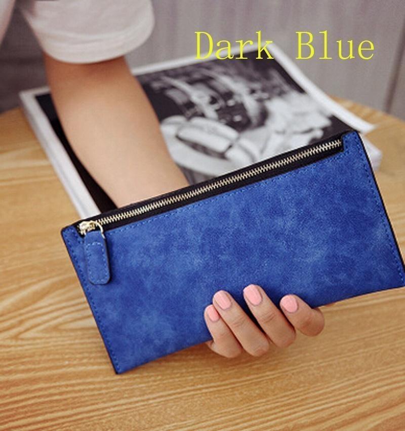 New Fashionable European American Simple Matte Long Wallet Women Thin Zip Wallet Student Clutch Card Holder