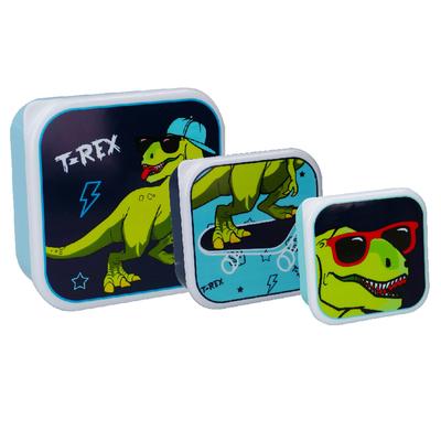 [A3073] - 3 hnízdící krabičky na oběd 'Dinosaurus' modrozelená - 12x12x6 cm