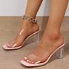 Summer Women High Heel Shoes PVC Transparent Cool Slipper Square Head Thick Heeled Slippers Crystal High Heel Slippers for Women