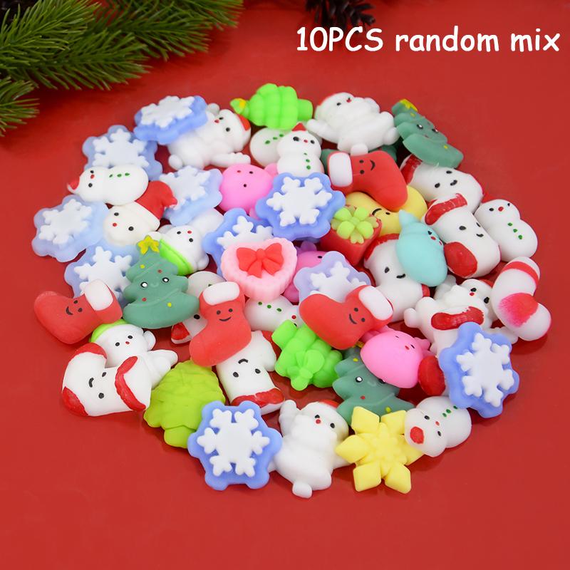 10Pcs Christmas Squishy Stress Relief Toys for Kids Party Favors Birthday Rewards Gifts Goodie Bag Filler Santa Claus New Year