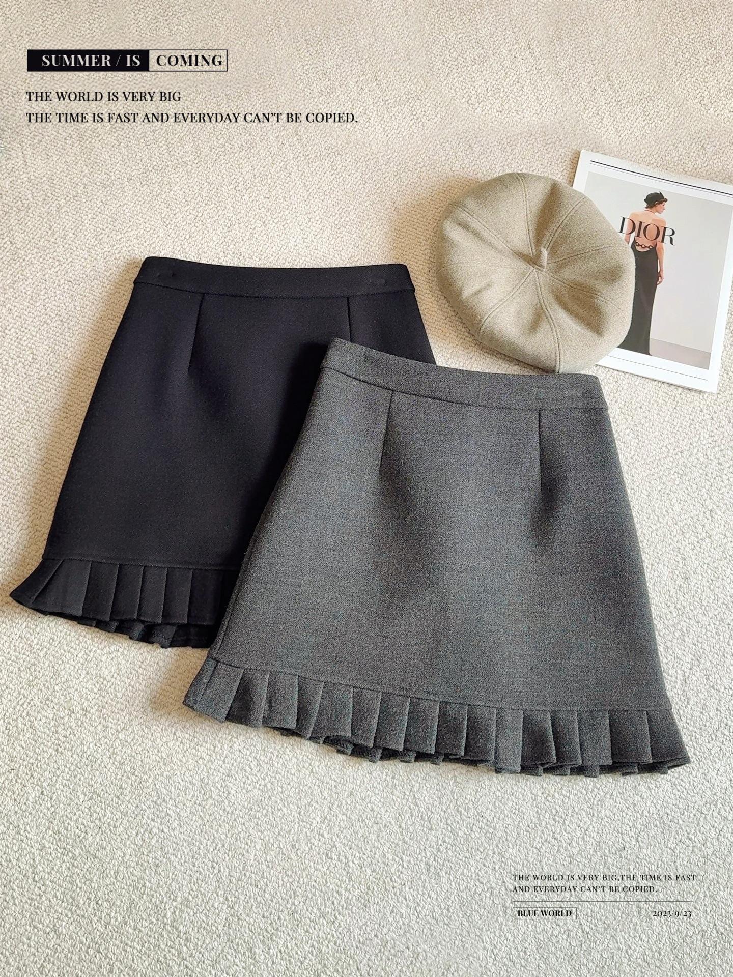 

Plus-Size High-Waisted Gray Wool A-Line Skirt with Lace Ruffles for Spring & Autumn S серый
