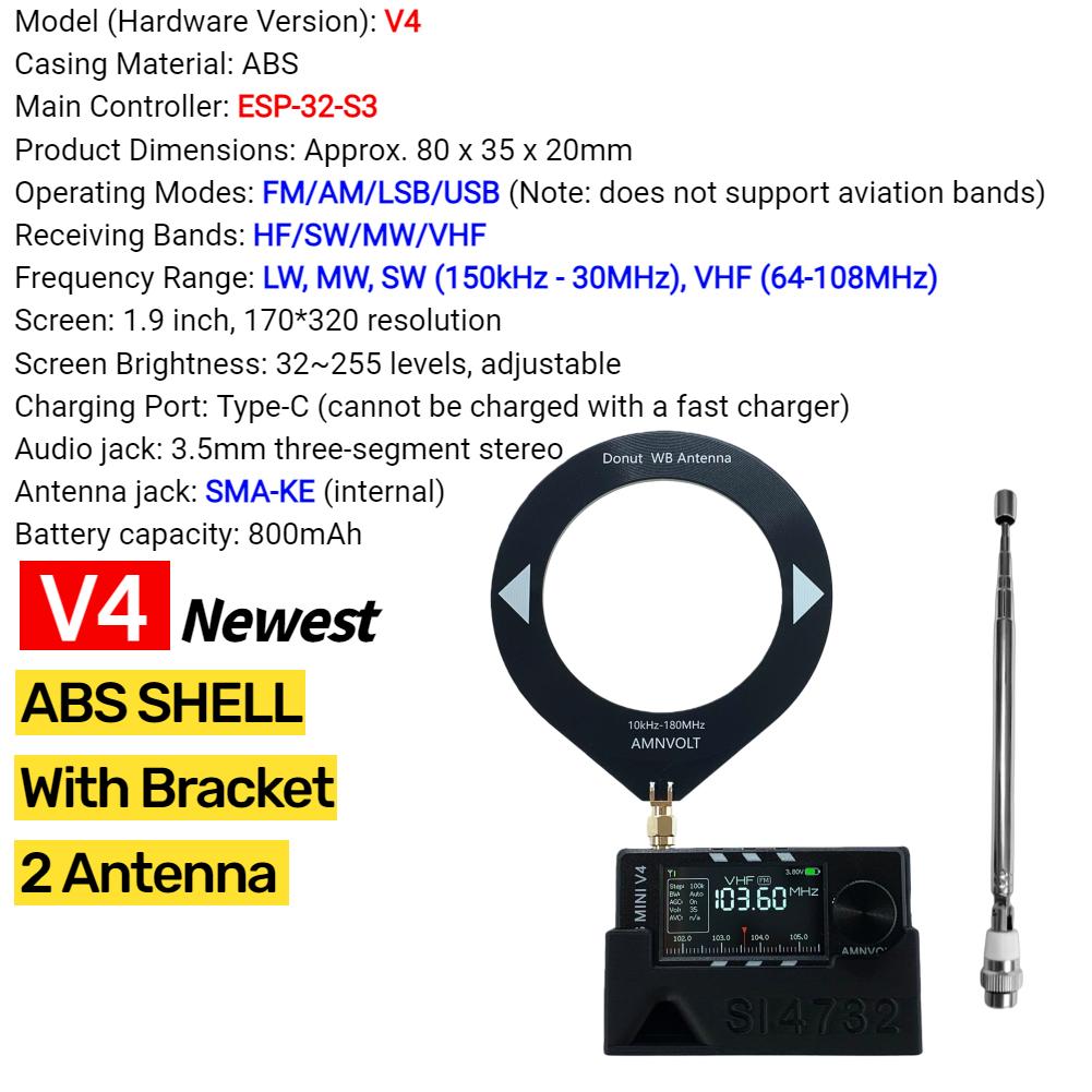 AMNVOLT V4 ATS MINI SI4732 All Band DSP Radio FM AM SSB LSB USB Receiver Pocket Radios Built-in Hi-Z Headphone Amplifier Genuine