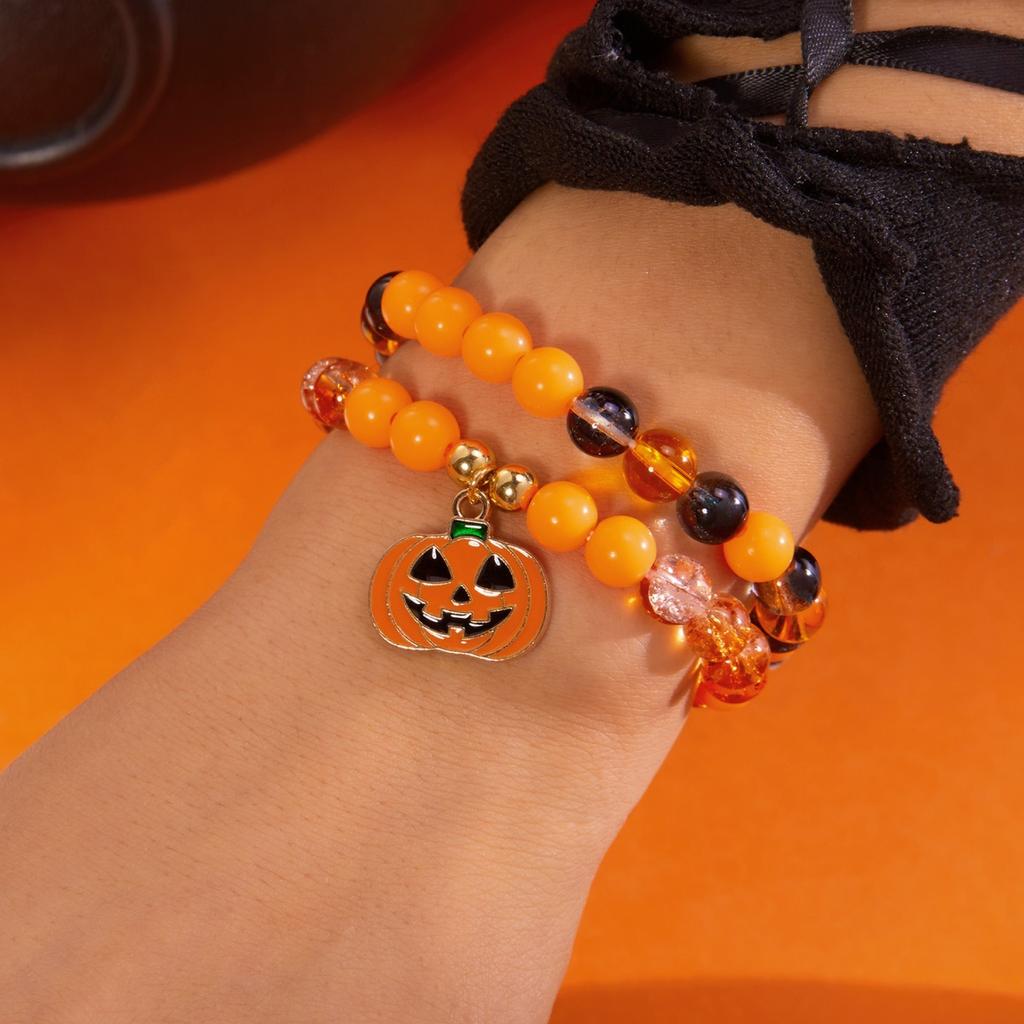 Halloween Pumpkin Spider Web Pendant Bracelets Double Layer Crystal Natural Stone Rice Beaded Boho Jewelry Gift For Women Men