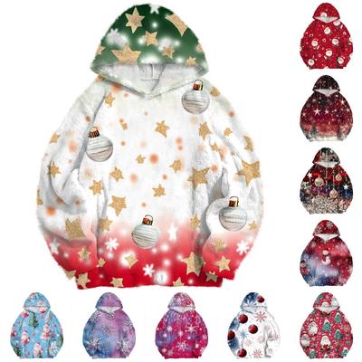 Women's Fashion Pullover Drop Shoulder Long Sleeve Christmas Printed Hooded Sweatshirt