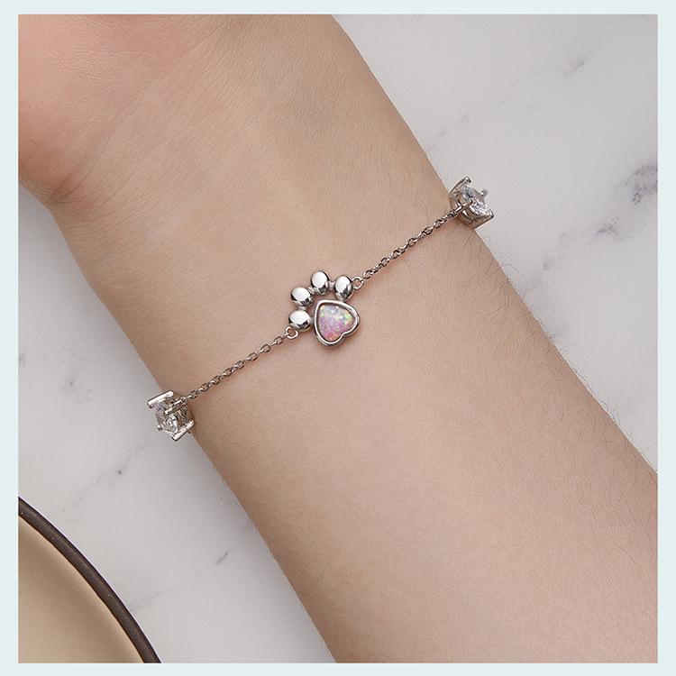 Yin Ziyun Exquisite Opal S925 Silver Cat Paw Print Bracelet - Niche Luxury Jewelry Gift