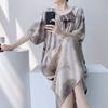 1011 new cotton silk nightdress women's spring thin high-end sweet wind printing knee-length skirt can be worn outside