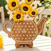 Home Soft Furnishing Wooden Teapot Shape Flower Holder, Natural Wood Floral Display Stand, DIY Hand Painted Art Blank Vase Decor for Artificial