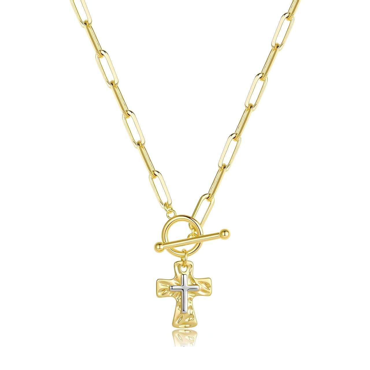 

1PC Retro Boho Cross Pendant Necklace Chunky Statement Pendant Necklace for Women Unique Silvery Golden Chain Necklace Religious Christian Cross one-size золотий