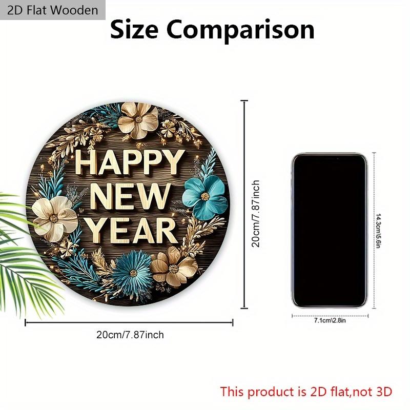 Artistic Happy New Year Wooden Sign - Wreath Round Sign for Front Door, Wall Hanging Decor - Ideal Festival Ornament