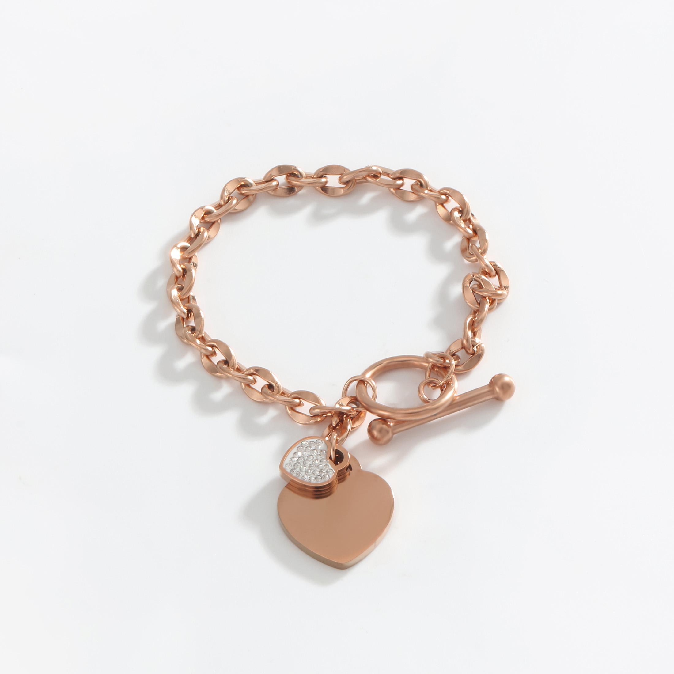 

Zircon inlaid double heart pendant for women s fashionable stainless steel OT buckle jewelry gift banquet party wearing bracelet