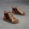 Johnature Mixed Color Genuine Leather Lightweight Comfortable Ankle Boots Retro Versatile Warm Women's Shoes