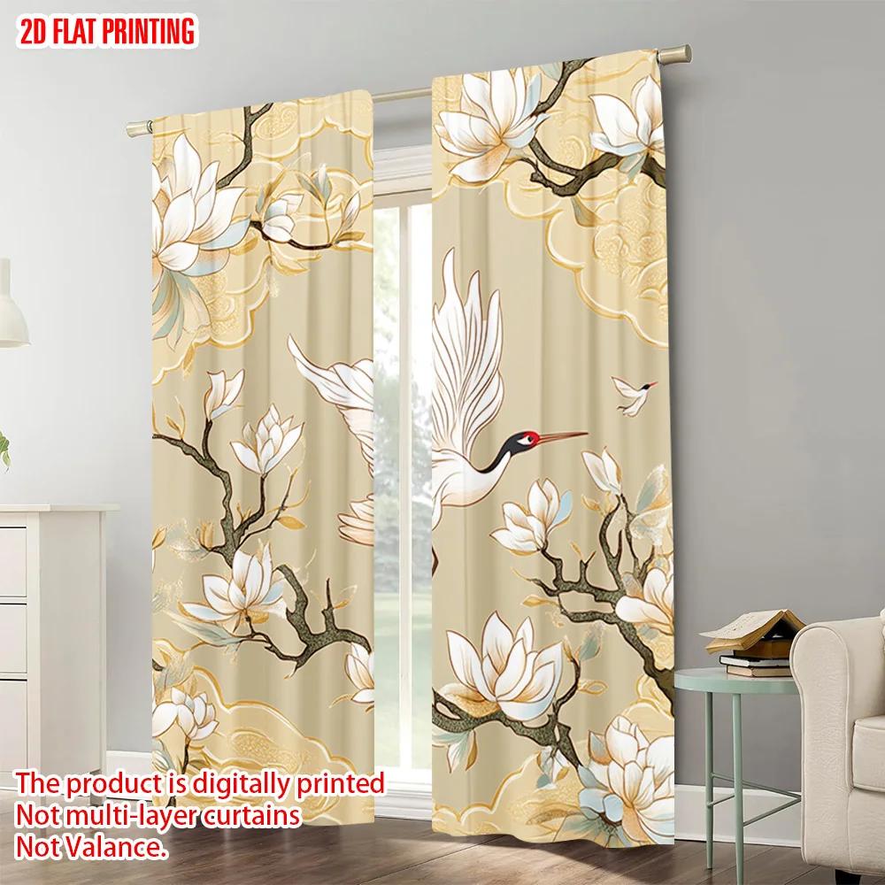 2pcs   Plane Printing Pattern Curtains Roses and Sparkling Butterflies  Versatile Fabric (without Rod) Art Deco Festive for