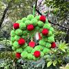 13 Inch Christmas Green Elf Wreath for Front Door Plush Pompom Ball Wreath with Wooden