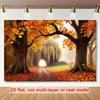 2D Plane, 1 Piece of Autumn Landscape Background Fabric, Magnificent Trees with Orange-yellow Leaves
