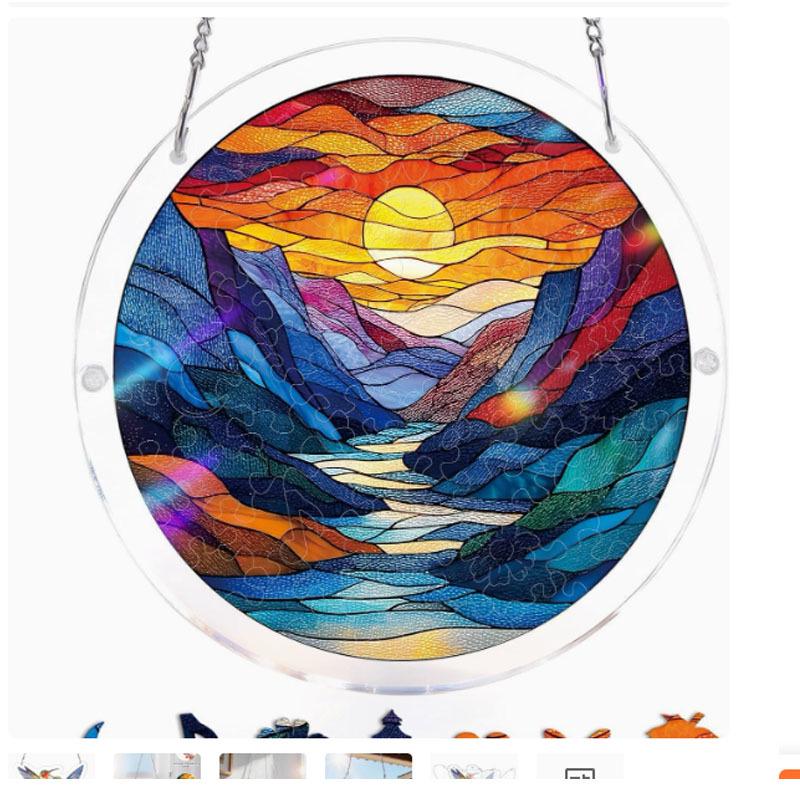 Acrylic Sun Catcher Puzzle Ornament - Window Hanging & Home Decor Landscape Painting