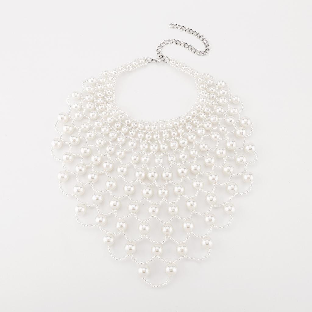 Vintage Exaggerated Choker Necklace Wedding Bridal Dress Elegant Fan Shawl Hollow Pearl Pendant Jewelry For Women