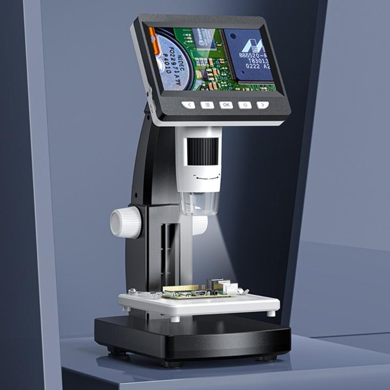 4.3 Inch Digital Microscope with 1000X Magnification & Adjustable LED Light for Electronics Inspection & Hobbies