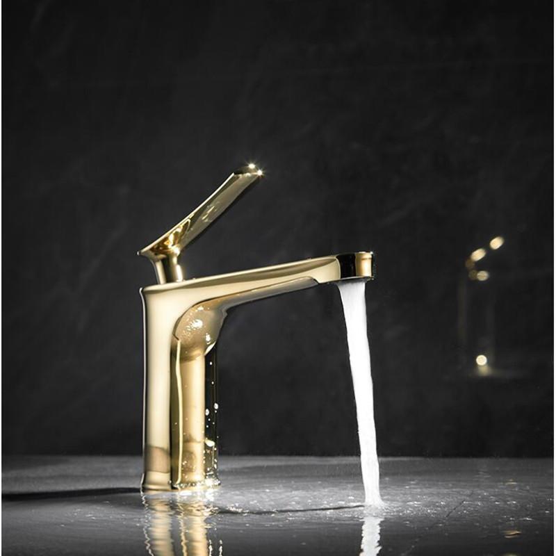 Basin Faucet Black Gold Solid Brass Sink Mixer Tap Hot and Cold Single Lever Basin Lavtory Faucet