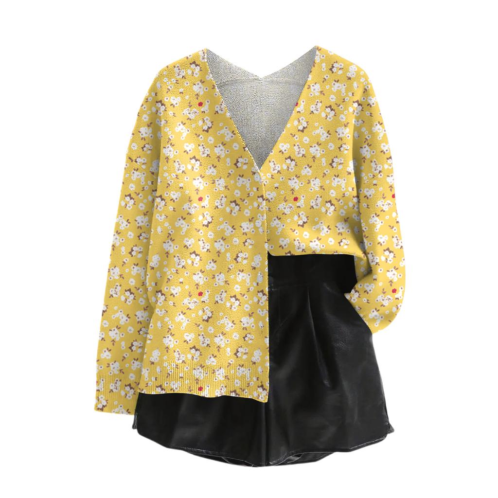Women's V Neck Top Printing Thickened Plush Cashmere Warm Long Top