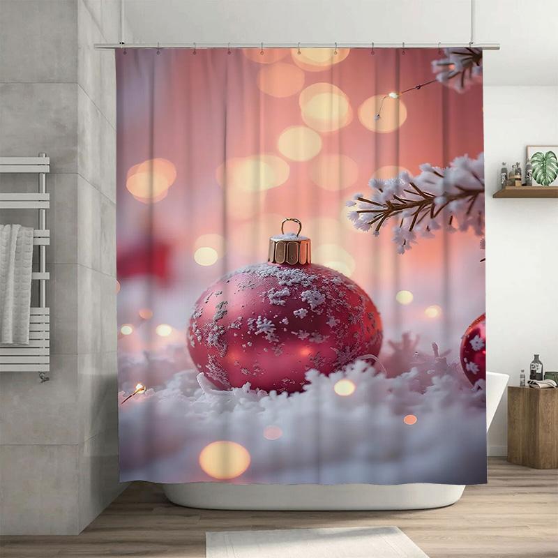 

Tuniu Festive Red Christmas Ornament Bathroom Decor Shower Curtain Set Waterproof Holiday Vibes W60H190(CM)-1 Pcs
